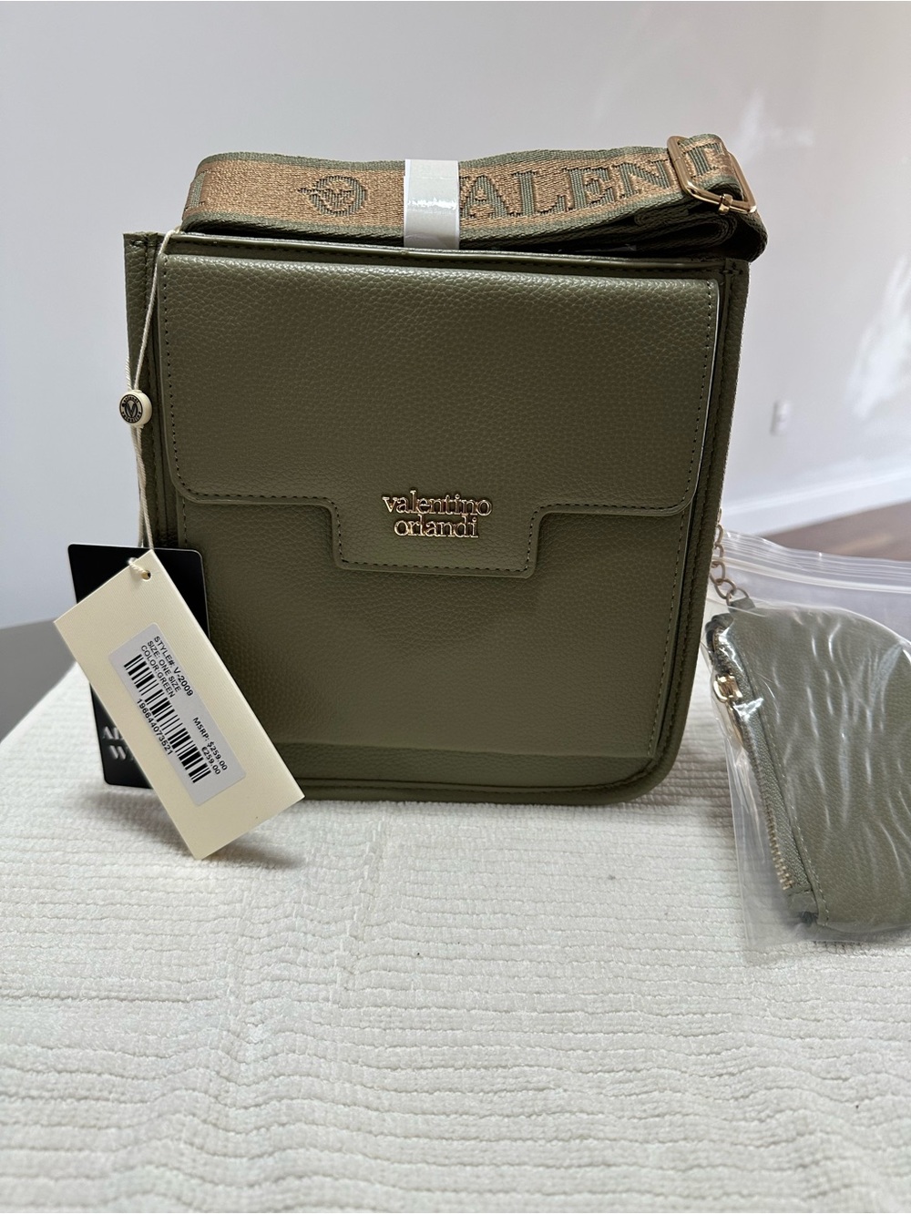 Valentino Orlandi Olive Crossbody Messenger with Gold Accents
